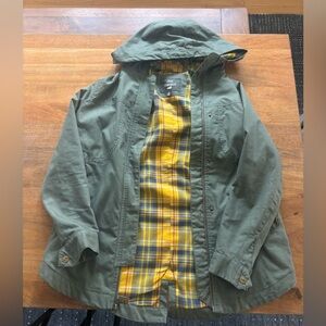 Women's Toad&Co Olive Hooded Field Jacket with Yellow Plaid Lining
